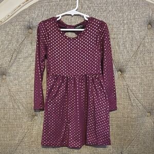 Girls Size 4 Maroon Dress With Shimmer Polka Dots & Bow Back